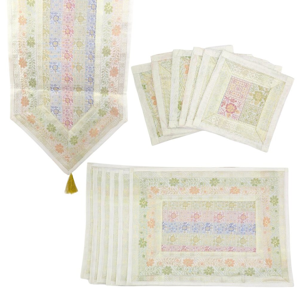 Pastel Floral Paisley Indian Zari Brocade 13-Piece Set